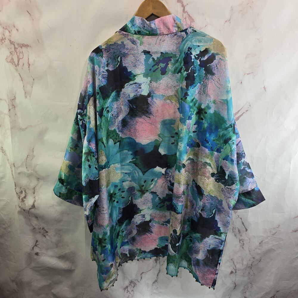 Soft Surroundings Kimono Womens Floral Wrap Tie Topper Cover Watercolor - Picture 5 of 13